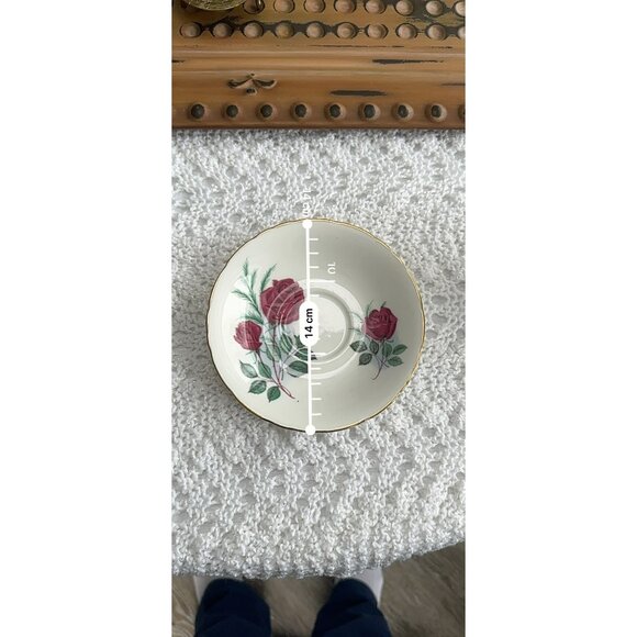 Delphine Bone China Tea Cup & Saucer Set With Red Rose Design Made In England - Picture 14 of 15